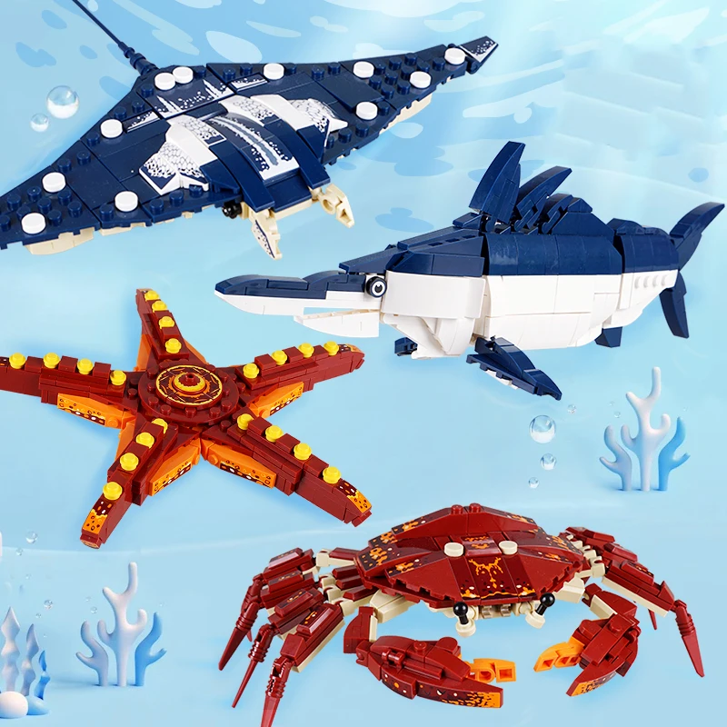Aquarium Fish Lego - Creatieve bouwstenen krab oceaandieren bouwblok DIY