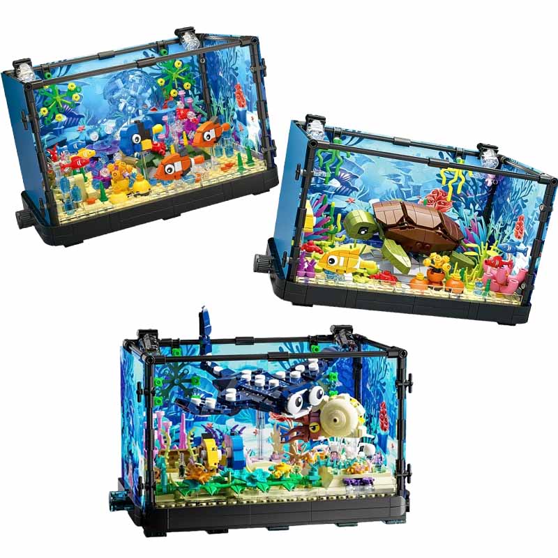 Aquarium Fish Lego - Aquarium bouwsteenset met licht, aquarium, zeeschildpad,